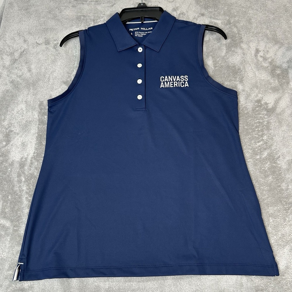 Peter Millar  Women's Shirt Sleeveless Collared Polo Color Navy Blue Size Large